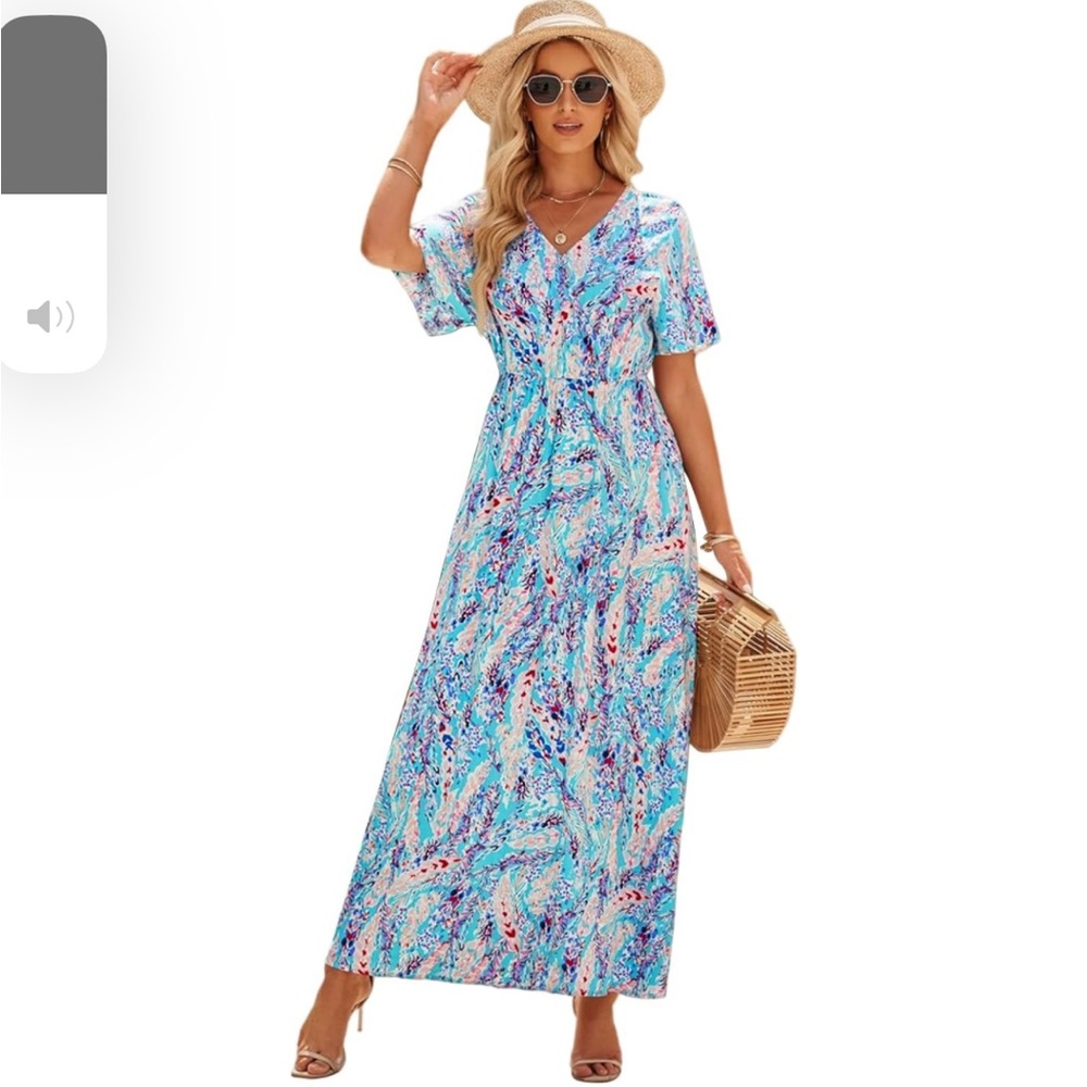 NEW unworn Tropical Wrap Maxi Dress V Neck Short Sleeve women’s size med…